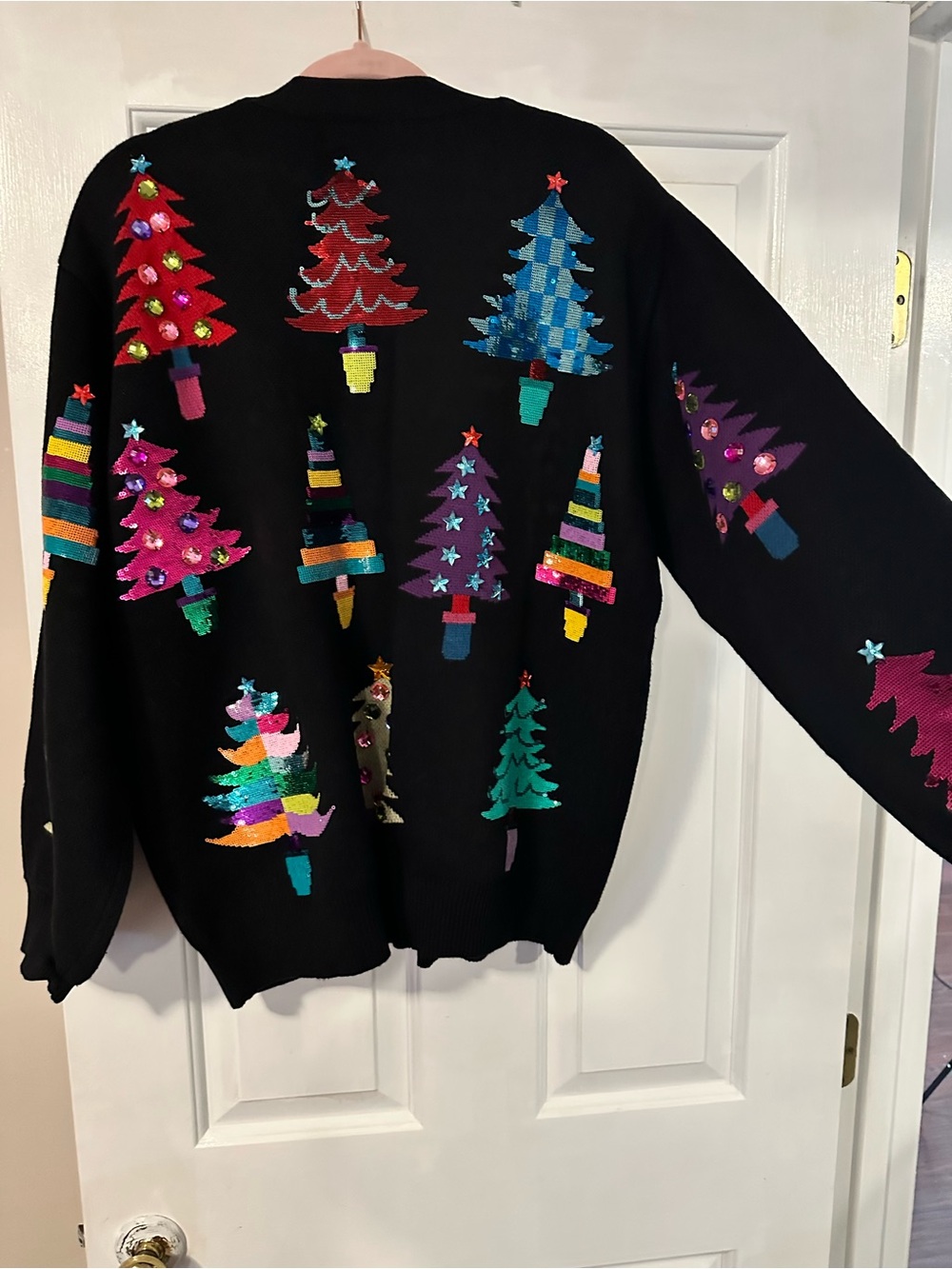QUEEN OF SPARKLES Black Festive Tree Embellished Cardigan - Picture 3 of 7